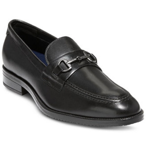 COLE HAAN Mens Black Leather Slip-On Loafers w Silver Horse Bit Buckles - Picture 1 of 16
